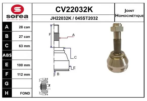 Junta homocinética externa dianteira para Fiat Ducato I 280