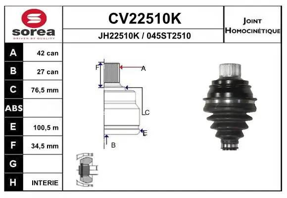  Junta homocinética externa dianteira Audi A5 Sportback hatchback (8TA) (2009 - 2017) Sportback