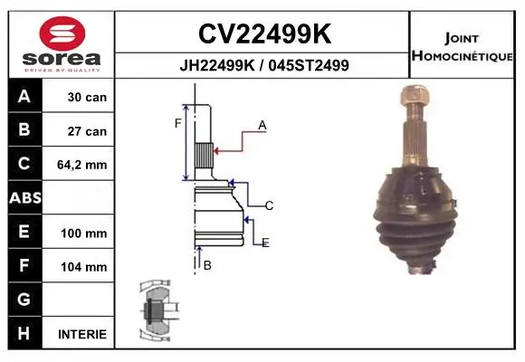 Junta homocinética externa dianteira Volkswagen Touareg II 7P5, 7P6