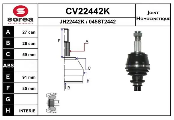 Junta homocinética externa dianteira para Fiat 500 X 334