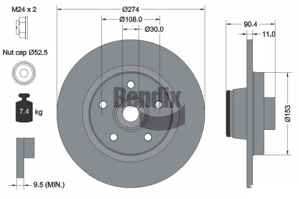 Disco do freio traseiro para Renault Kangoo KW0, KW1