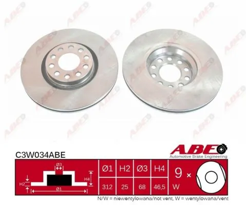Disco do freio dianteiro ABE C3W034ABE preço, a partir de 65,11 USD