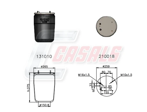 Coxim pneumático (suspensão de lâminas pneumática) do eixo traseiro Kraftiger KG836NS