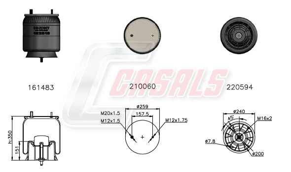 3229004300 SAF Coxim pneumático (suspensão de lâminas pneumática) do eixo