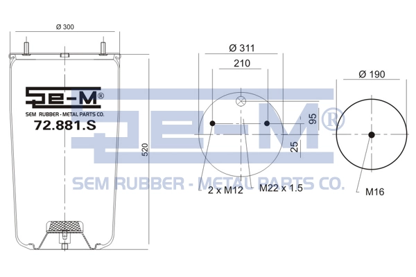 Coxim pneumático (suspensão de lâminas pneumática) do eixo KG881NS Kraftiger