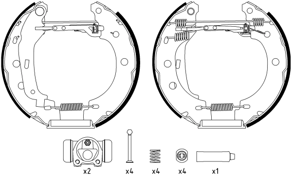 0204114856 Bosch Sapatas do freio traseiras de tambor, montadas com cilindros, kit