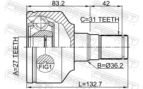 2711XC70LH Febest Junta homocinética externa dianteira