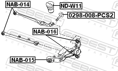0298008PCS2 Febest Parafuso de fixação do braço oscilante inferior traseiro, externo