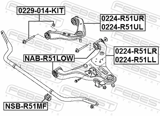 0229014KIT Febest Parafuso de fixação de braço oscilante dianteiro, superior