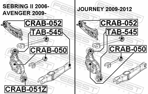 CRAB050 Febest Bloco silencioso de braço oscilante traseiro longitudinal