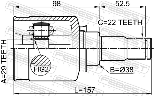 1111T250 Febest Junta homocinética interna dianteira