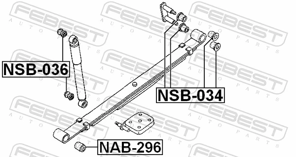 NAB296 Febest Bloco silencioso de dianteiro suspensão de lâminas traseira