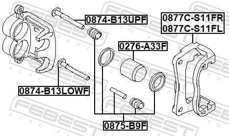 0875B9F Febest Kit de reparação de suporte do freio dianteiro