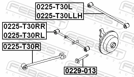 0225T30R Febest Braço oscilante (tração) longitudinal inferior esquerdo/direito de suspensão traseira