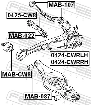 MAB087 Febest Bloco silencioso interno traseiro de braço oscilante transversal