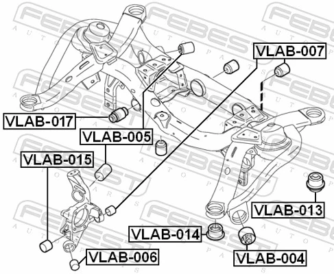 VLAB013 Febest Bloco silencioso de viga traseira (de plataforma veicular)