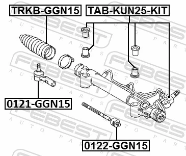 TABKUN25KIT Febest Bloco silencioso de fixação da cremalheira da direção