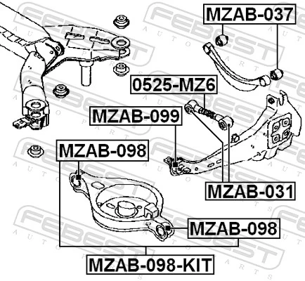 MZAB098KIT Febest Bloco silencioso do braço oscilante inferior traseiro