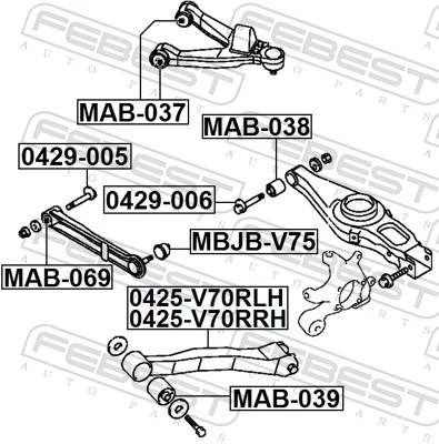 0425V70RRH Febest Braço oscilante (tração) longitudinal inferior direito de suspensão traseira