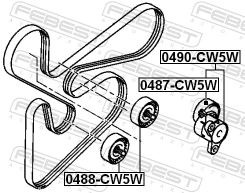 0487CW5W Febest Rolo de reguladora de tensão da correia de transmissão