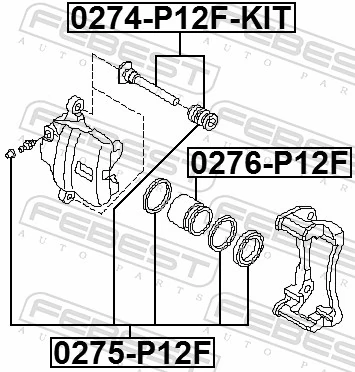 0275P12F Febest Kit de reparação de suporte do freio dianteiro
