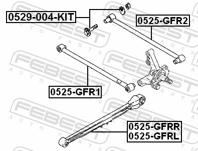 0525GFRR Febest Braço oscilante (tração) longitudinal inferior direito de suspensão traseira