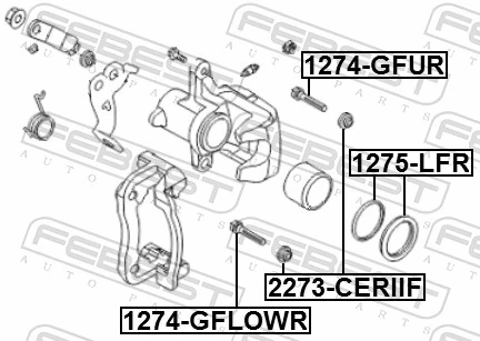 1275LFR Febest Kit de reparação de suporte do freio traseiro