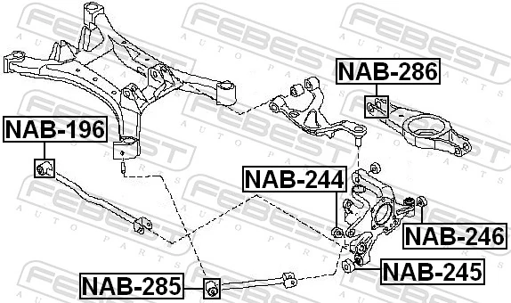 NAB285 Febest Bloco silencioso da barra Panhard (de suspensão traseira)