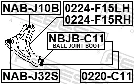 0224F15LH Febest Braço oscilante inferior esquerdo de suspensão dianteira