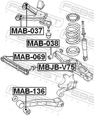MAB136 Febest Bloco silencioso do braço oscilante inferior traseiro longitudinal