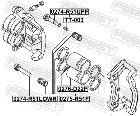0275R51F Febest Kit de reparação de suporte do freio dianteiro