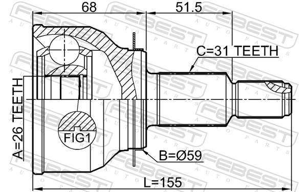 0510KEAT4WD Febest Junta homocinética externa dianteira