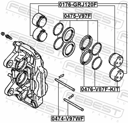 0475V97F Febest Kit de reparação de suporte do freio dianteiro