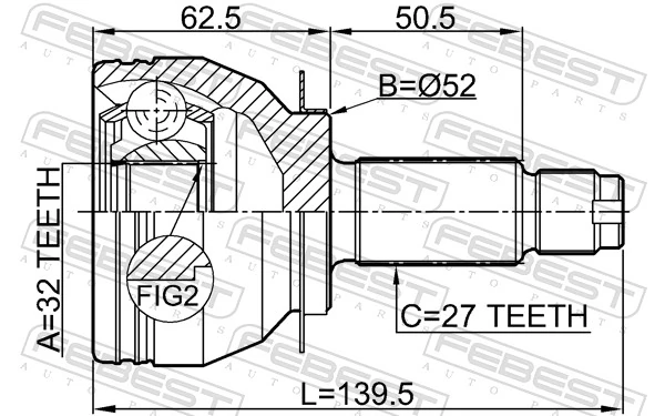 Junta homocinética externa dianteira para Subaru Legacy IV B13
