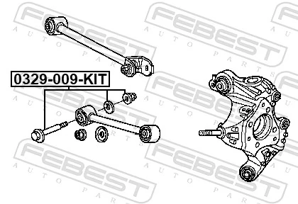 0329009KIT Febest Parafuso de fixação de braço oscilante de inclinação traseiro, interno