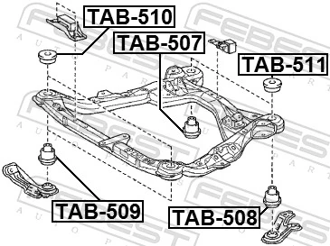 TAB510 Febest Bloco silencioso (coxim) de viga dianteira (de plataforma veicular)