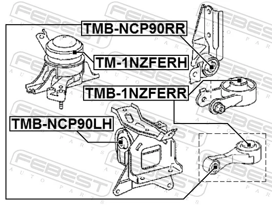 TMBNCP90RR Febest Coxim (suporte) traseiro de motor