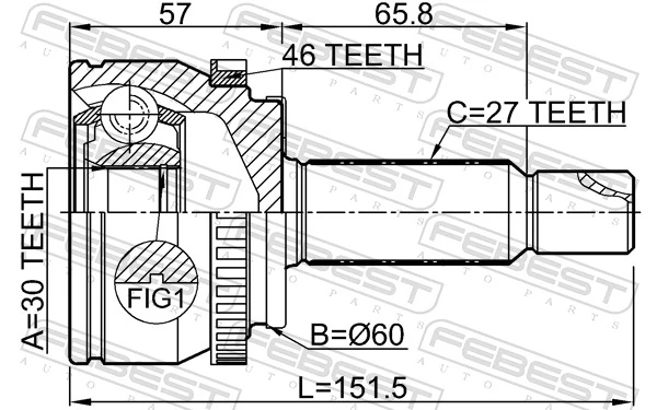 1210SD11A46 Febest Junta homocinética externa dianteira