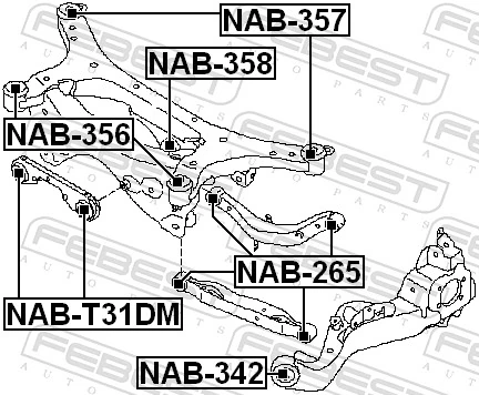 NAB342 Febest Bloco silencioso dianteiro de braço oscilante traseiro longitudinal