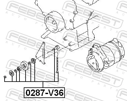 0287V36 Febest Rolo parasita da correia de transmissão