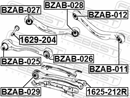 BZAB029 Febest Bloco silencioso dianteiro de braço oscilante traseiro longitudinal