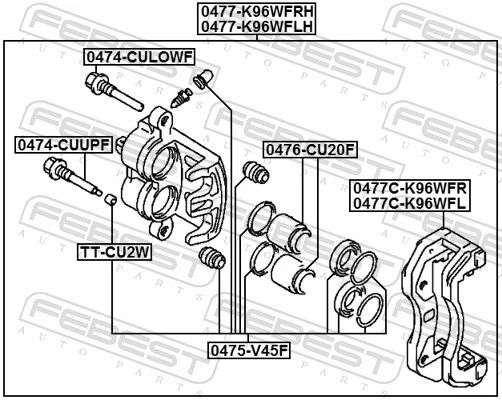 0475V45F Febest Kit de reparação de suporte do freio dianteiro