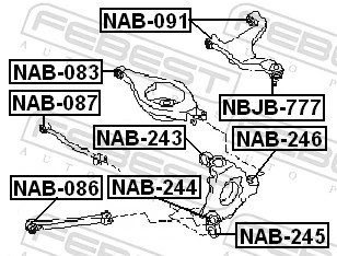 NAB086 Febest Bloco silencioso dianteiro de braço oscilante traseiro longitudinal