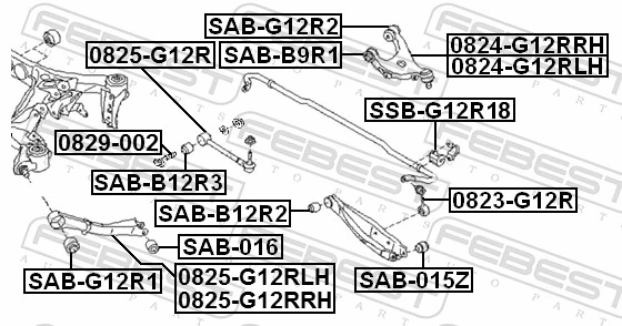 0825G12RRH Febest Barra longitudinal de suspensão traseira direita