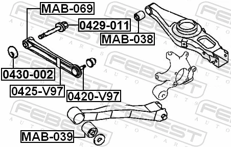 0420V97 Febest Suporte de esfera inferior de suspensão traseira