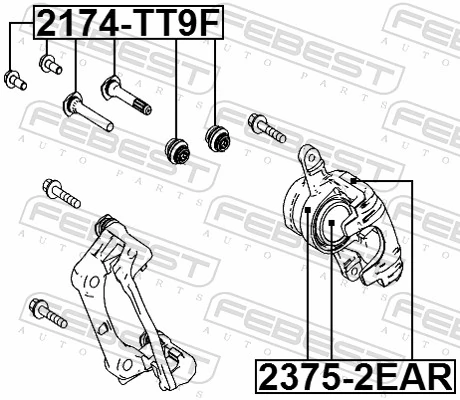 23752EAR Febest Kit de reparação de suporte do freio traseiro