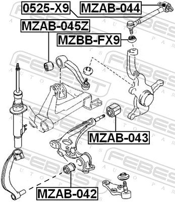 MZAB044 Febest Bloco silencioso dianteiro do braço oscilante superior