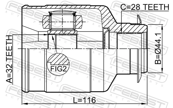 2211D9A64WRH Febest Junta homocinética interna dianteira direita