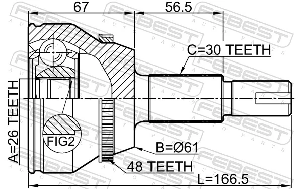 0110GGL15A48 Febest Junta homocinética externa dianteira