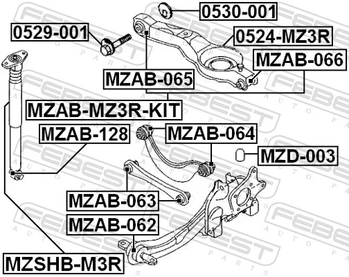 Bloco silencioso de amortecedor traseiro para Ford Focus II DA, HCP, DP